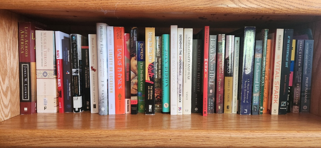 bookshelf stuffed full of books